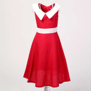 Wholesale Retro Manufacturer Peter Pan Collar Red Slim Prom Dresses